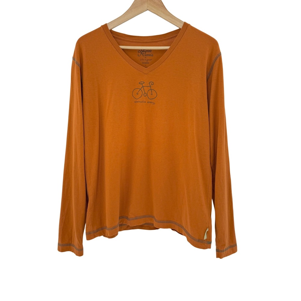 KAVU Men's Long Sleeve V-Neck Tee in Burnt Orange